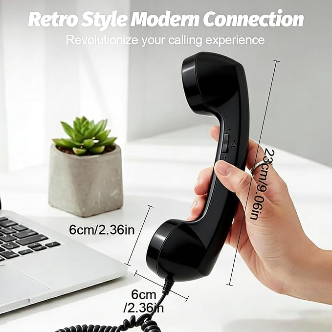 Retro Phone Handset, Type-C Telephone Style Landline Handle Receiver, Vintage Telephone to Landline Adapter, Connect to Cell Phones, with Answer Button, Microphone Speaker