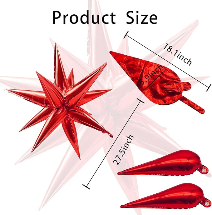 Red Star Foil Balloons Explosion 12 Point Spike Baloons Large Mylar Balloon Party Decorations Backdrops for Christmas Wedding Anniversary Bachelorette Engagement Birthday Valentine's Day