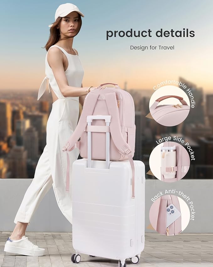 LOVEVOOK Laptop Backpack for Women, 17.3" Work Backpack Purse, Travel Personal Item Bag, Carry On Business Computer Bag, Casual Daypack for Office, School, or Gift, Apricot Brown