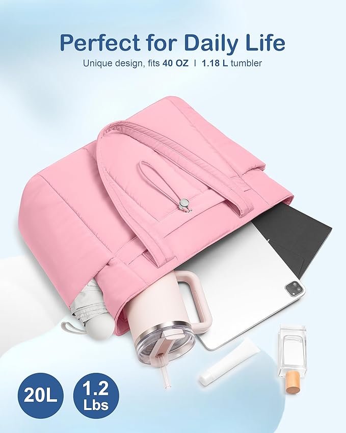 TOPDesign Puffy Tote Bag for Women with Cup Holder & Laptop Compartment & Cosmetic Bag & Trolley Sleeve for Work, Travel