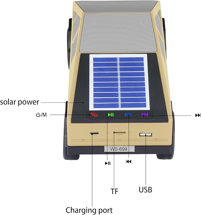 Solar-Powered car-Shaped Bluetooth Speaker, Portable Wireless Stereo, high-Definition Sound Quality, TWS Dual-Ear Pairing, Truck-Shaped Speaker, Suitable for Home, Office and Gift (GLOD)