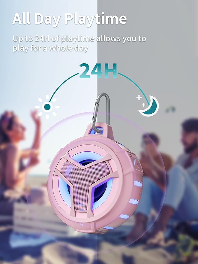 EBODA Bluetooth Shower Speaker, IP67 Waterproof Portable Wireless Small Speakers, Floating, 24H Playtime for Home, Beach, Pool, Kayak, Hiking, Boat Accessories, Gifts for Women, Girls - Pink