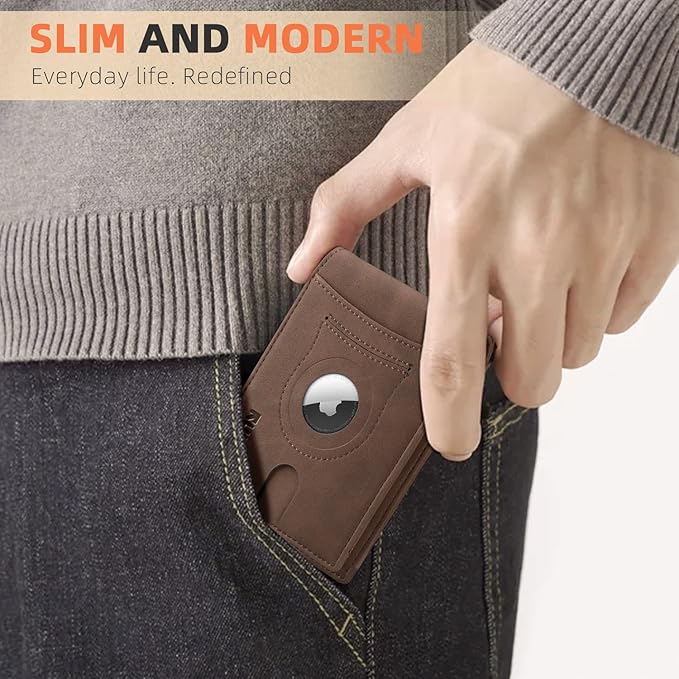 RUNBOX AirTag-Wallet-Mens-Slim-RFID Blocking Wallets Leather with Bill Compartment Air Tag Bifold Card Holder Wallet Gifts for Men Dad