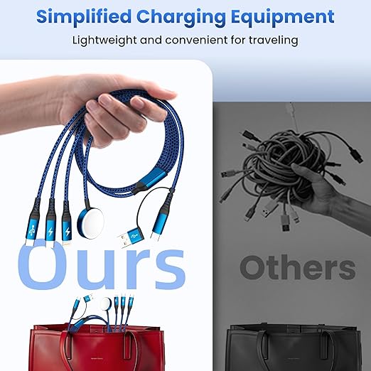 Multi Charging Cable for Apple Watch Charger, 4 in 2 USB A/C Phone Charger Cord with Dual Type-C/IP, iWatch Magnetic Cable Nylon Travel Essentials Compatible with iWatch/iPhone 17-11/Pod/Android, 5FT