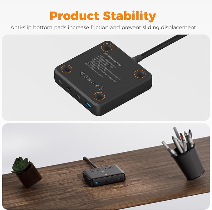TESSAN Charging Station PD 100W for Multiple Devices, 6-in-1 USB C Charger Block Compatible with iPhone 17/16, MacBook, Charging Dock with 3 USB-C, 1 USB-A & 2 AC, Home Office Travel Accessories