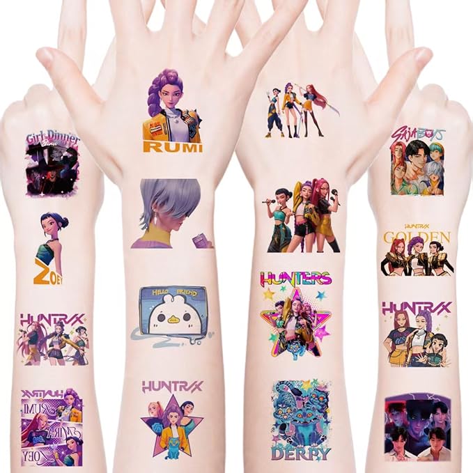 AGOODTO 40pcs Sheets Kpop Demon Temporary Tattoos for Kids. Cartoon K.p.o.p H.u.n.te.rs Birthday Party Favors Gifts for Girl Boys Home Activity Class Prizes Carnival Christmas Rewards