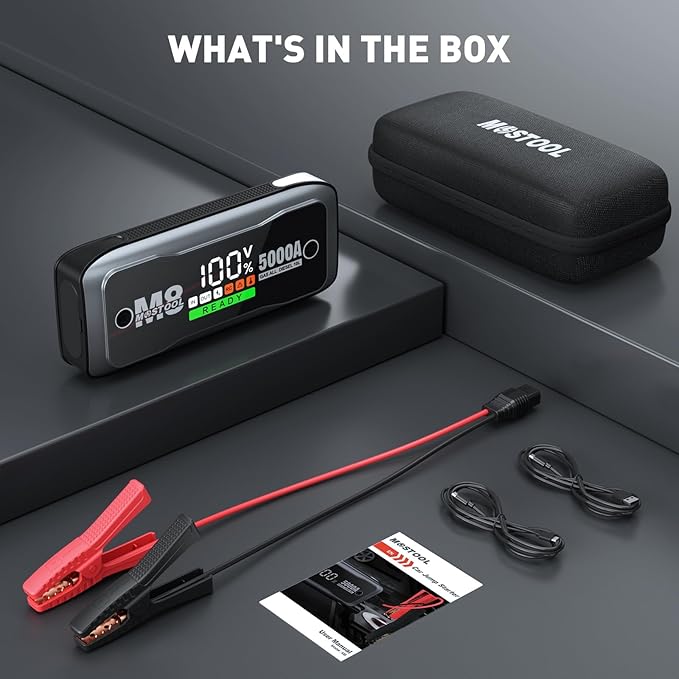 MOSTOOL 5000A Car Jump Starter, 12V Portable Battery Booster with LED Display, Fits All Gas Engines and Up to 10.0L Diesel Engines,Gray