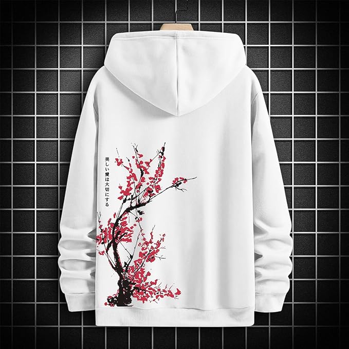 GORGLITTER Men's Graphic Hoodies Japanese Hoodie Top Oversized Long Sleeve Anime Pullovers Sweatshirts