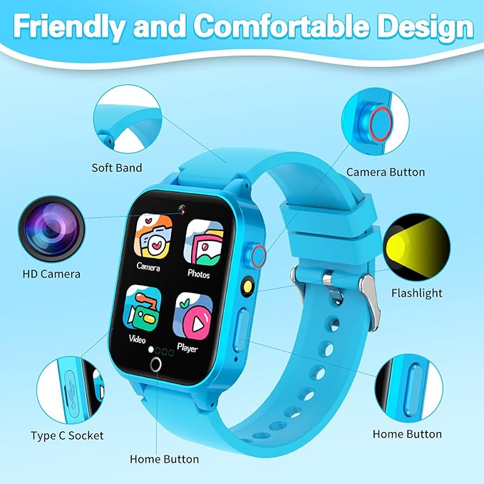 Vakzovy Kids Smart Watch Boys Aged 5-12, HD Touchscreen Kids Watch with 26 Games Video Camera Music Pedometer Audiostory Learn Card Educational Toys Birthday Gifts for Girls Ages 5 6 7 8 9