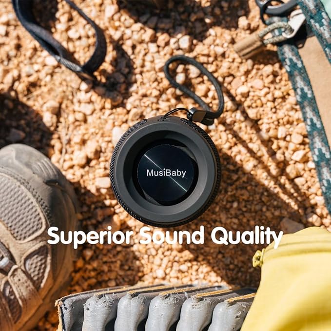 MusiBaby M68 Portable Bluetooth Speakers – Wireless, Waterproof, Dual Pairing, Deep Bass, Small & Loud with 24H+ Playtime – Outdoor Travel, Beach, Camping, Party, Gifts for Men Women (Black)