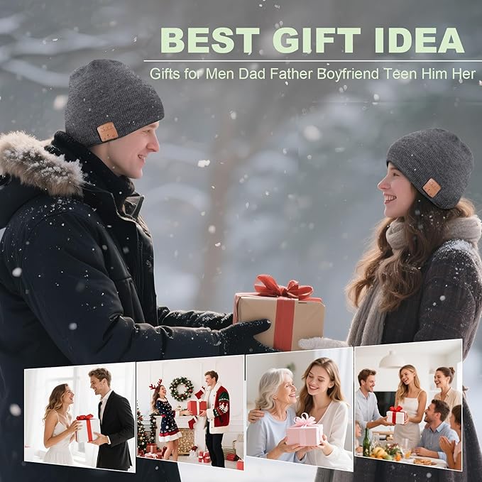 Bluetooth Beanie for Men Hat with Headphones,Unisex Tech Gifts Stocking Stuffers Adults