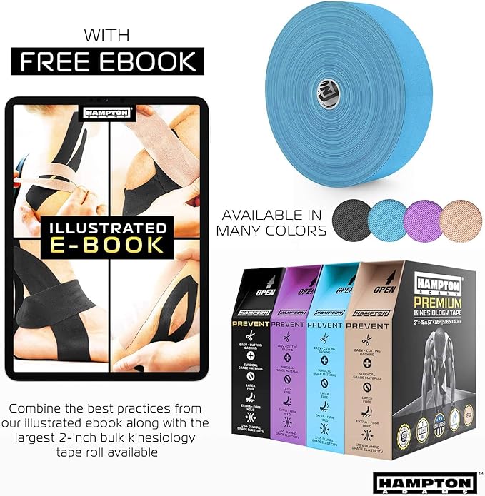 Hampton Adams | As Seen on Shark Tank | Elastic Kinesiology Tape (Bulk Roll) | 135ft Uncut | Supports & Protects Muscle Wrist Knee Shoulder Back Plantar Fasciitis | Waterproof Hypoallergenic