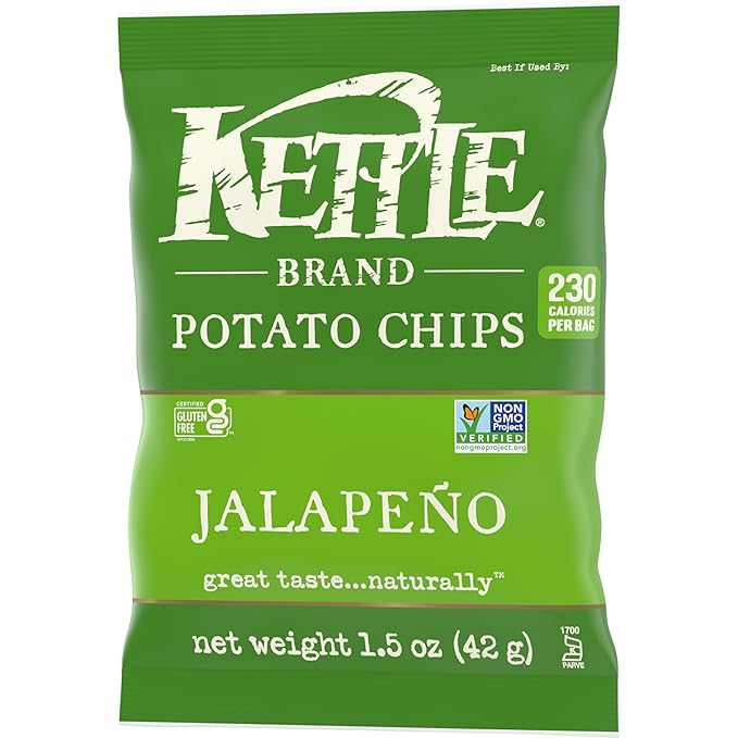 Kettle Brand Potato Chips, Jalapeno Kettle Chips, Snack Bag, 1.5 Oz (Pack of 24)