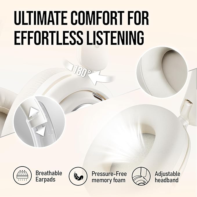 OXS Storm A2 Wireless Gaming Headset, Active Noise Cancellation, Over Ear Headphone with Mic, Bluetooth 5.4 & 2.4GHz Low Latency, Dual EQ Modes, 70H Playtime, for PC, Switch, PS4, PS5, Mobile, White