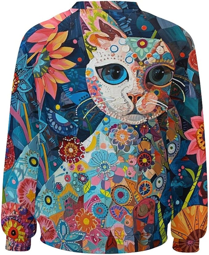 Sweatshirt for Women Cat Print Fashion Funny Plus Size Ladies Dressy Crewneck Casual Trendy Tee Shirts