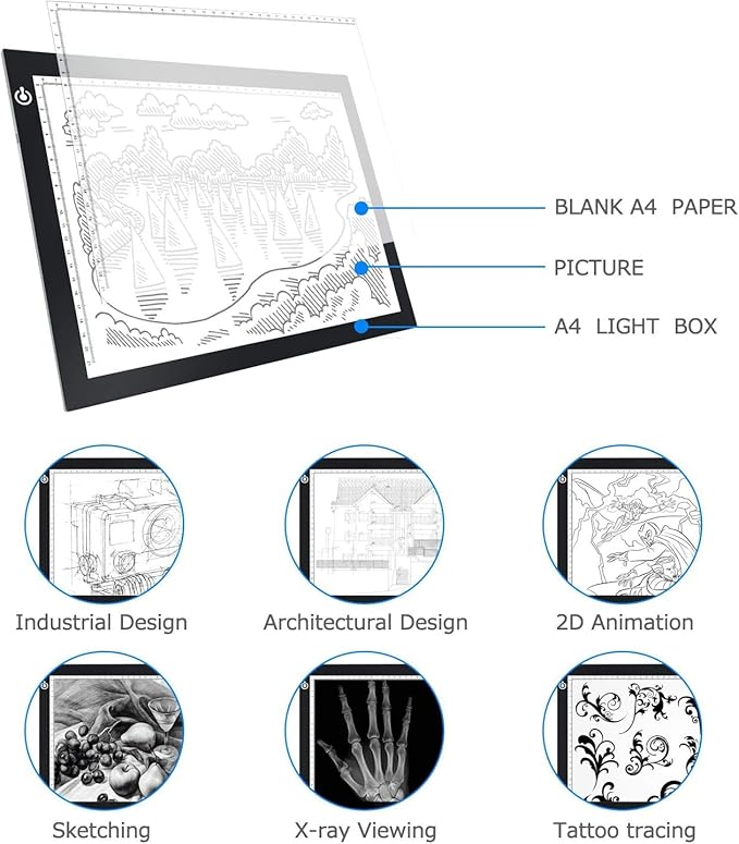 LitEnergy A4 LED Copy Board Light Tracing Box, Adjustable USB Power Artcraft LED Trace Light Pad for Tattoo Transferring, Drawing, Streaming, Sketching, Animation, Stenciling, Diamond Art Painting