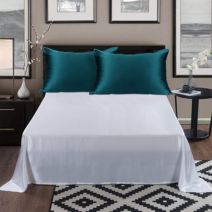 ALASKA BEAR Silk Pillowcase for Hair and Skin, 100% Mulberry Silk Pillow Cases King Size for Bliss Sleep with Random Color Scrunchy Gift Set Better Than Poly Satin, 1pc, Teal/Dark Turquoise