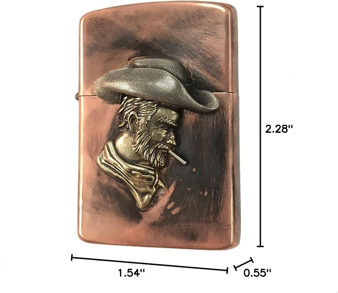 Brass Lighter Case with Unique Cowboy Design - Handmade Copper EDC Vintage Retro Protective Holder for Men - Father, Boyfriend, Husband
