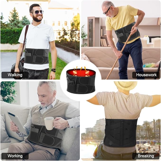 Cordless Heating Pad Back Massager Brace, Rechargeable Heated Back Brace and Massage Belt for Lower Back Pain Relief(M)