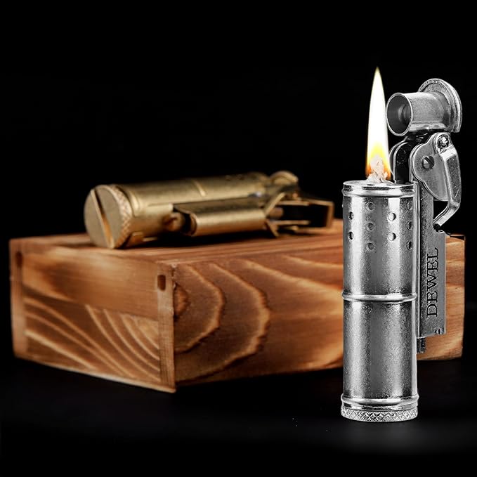 2 Pack Cool Vintage Copper&Brass Wheel Lighter, Pressure-Relief Reusable Windproof Trench, Unique Birthday Gifts for Father & Friend & Family(one Box)