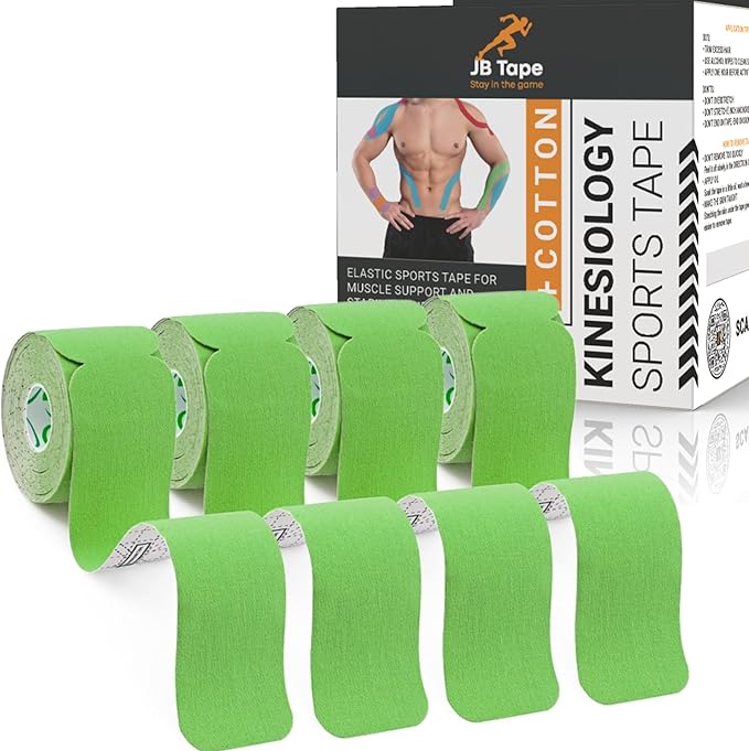 June Bugz Enterprises JB Tape Kinesiology Tape – 80 Precut 10-Inch Strips – Green – Elastic, Latex-Free, Water Resistant – Athletic Muscle & Joint Support – 4 Rolls