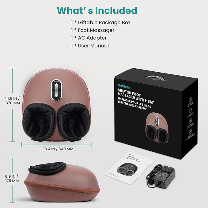 Nekteck Shiatsu Foot Massager Machine with Soothing Heat, FSA Eligible Air Compression Deep Kneading Therapy, Improve Blood Circulation and Foot Wellness, Relax for Home Office Use, HSA Eligible