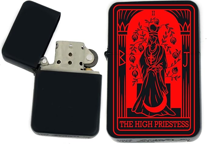 Custom Tarot Card - 24 Major Arcana Cards Available Laser Engraved Unique Collectible s Infinity Black Matt Windproof Lighters! (The-Hight-Priestess Red) - Christmas, Halloween & Valentines Day Gift