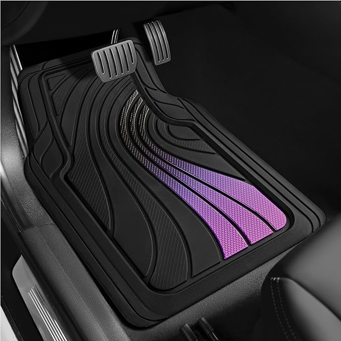 Road Comforts Car Floor Mats Full Set – Front & Rear Car Floor Mats with Aluminum Design, Anti-Slip Backing, All-Weather Protection, Trim-to-Fit Car Mats for Most Sedans, SUVs & Vans - Purple
