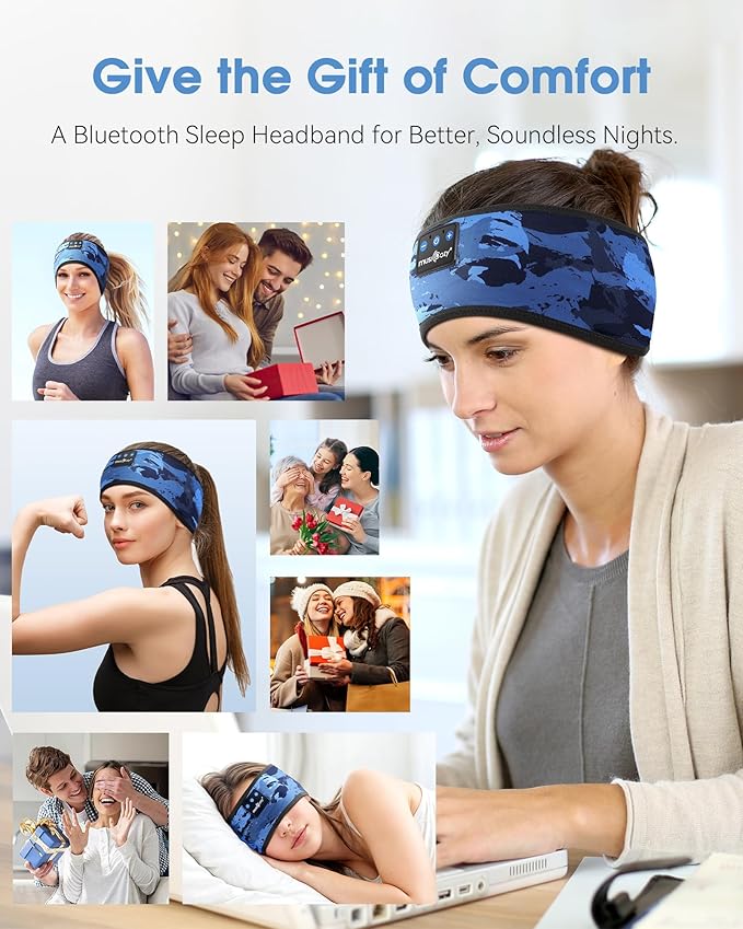MUSICOZY Bluetooth 5.4 Sleep Headband Headphones, Wireless Sweatproof Earbuds for Sleeping, Sports, Workout, Running, Travel, Yoga - Ideal Gift for Men & Women