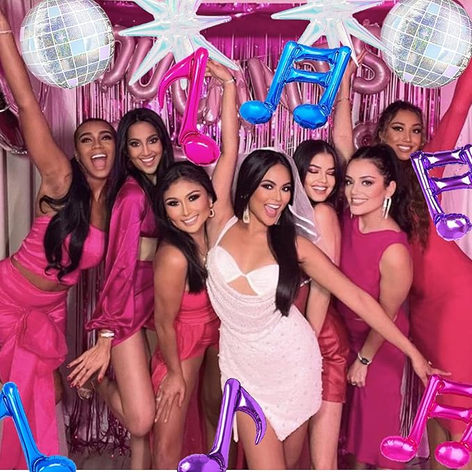 11 Pcs K-pop Music Balloons Kit Pink Purple Music Note, Disco Ball, Explosion Star Balloon for Singer Fans Party/Concert Karaoke/Kpop Birthday/Demon Korean Idol/Rock & Pop Theme Decor