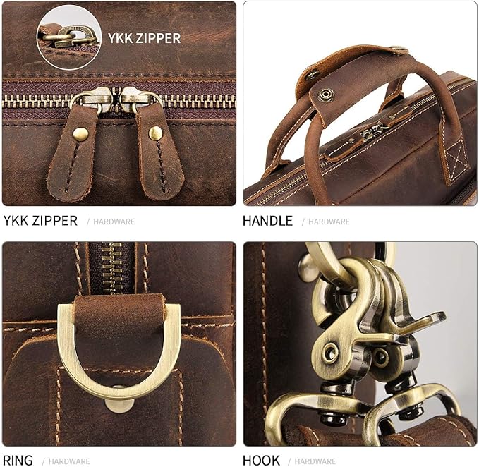 Augus Leather Laptop Briefcase for Men,Waterproof Travel Messenger Duffle Bags 15.6 Inch Laptop Bag