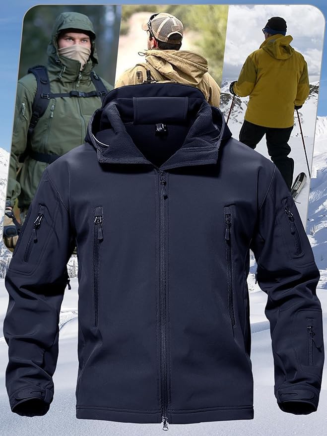 TACVASEN Men's Special Ops Military Tactical Soft Shell Winter Warm Fleece Lined Jacket Rain Hood Coat Hiking Snowboard