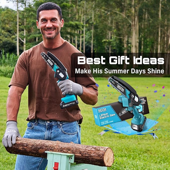 Seesii Mini Chainsaw, 6-inch Mini Chainsaw Cordless, Handheld Electric Power Chain Saw with Battery, for Tree Trimming Wood Cutting,Gifts for Father, Dad, Husband, Men