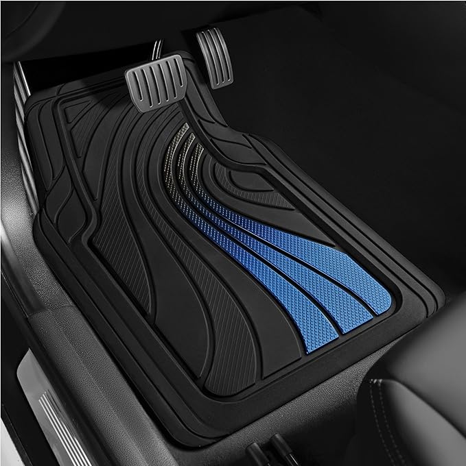 Road Comforts Car Floor Mats Full Set – Front & Rear Car Floor Mats with Aluminum Design, Anti-Slip Backing, All-Weather Protection, Trim-to-Fit Car Mats for Most Sedans, SUVs & Vans - - Blue