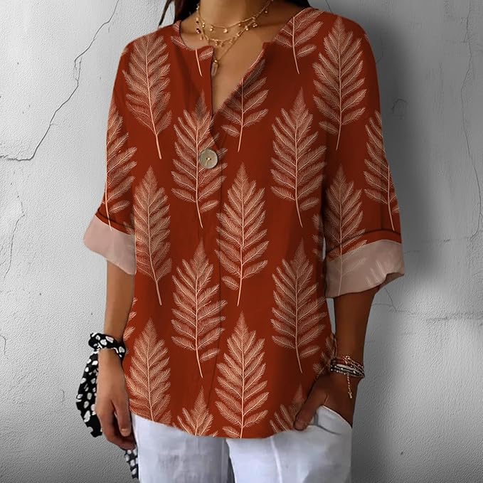 Fashion Shirts for Women Loose Fit Button Down V Neck Blouse 3/4 Sleeves Casual Tunic Tops Summer Outfits