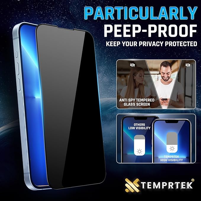 2 Pack iPhone 14 Pro Max Privacy Screen Protector Privacy 9H Military Grade Scratch Fingerprint Resistance Anti-Glare Shatterproof Tempered Glass Anti-Spy Easy Installation Bubble Free