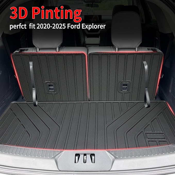 Cargo Mat Compatible with 2020-2025 Ford Explorer 6&7 Passenger - All-Weather Trunk Liner with Backrest Mat, Easy-Clean TPE Protector, Custom-Fit for Explorer Accessories
