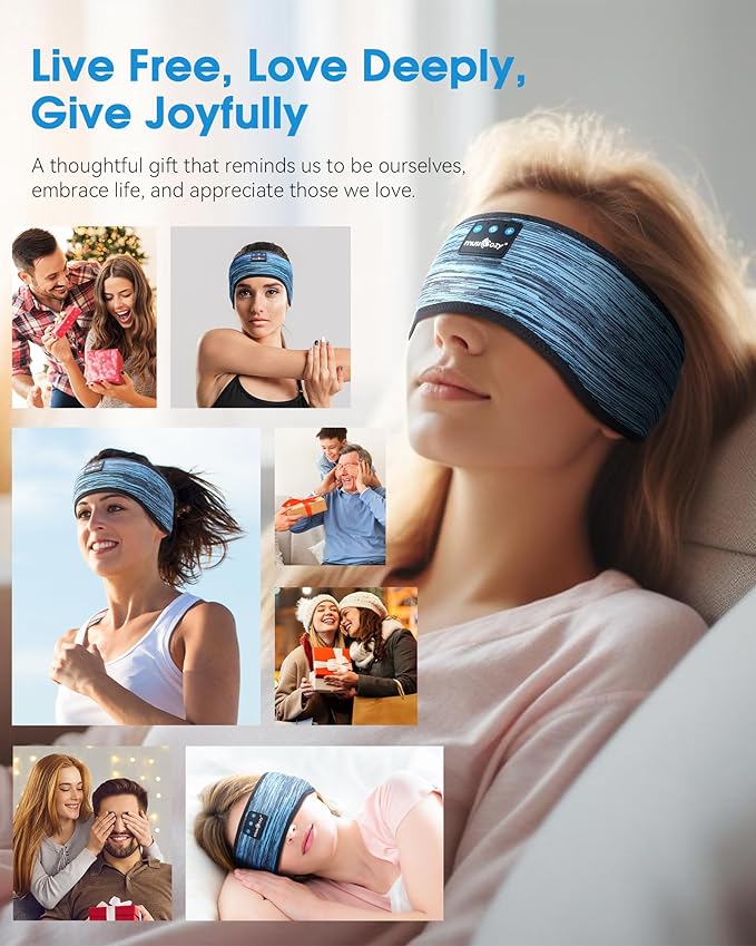 MUSICOZY Sleep Headphones Bluetooth 5.4 Headband, Wireless Music Sleeping Mask Headphones Earbuds Earphones Sweatproof for Women Mom Sports Workout Running Jogging Yoga Cool Gadgets Unique Gifts