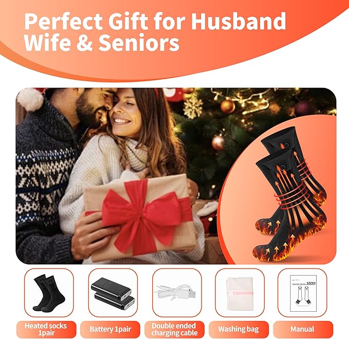 2026 Upgraded Ultra-Thin Heated Socks with Dual 5000mAh Batteries, Long-Lasting Warmth, Lightweight Electric Socks, Soft and Flexible, Non-Restrictive Ankle Fit for Men & Women, Hunting Skiing Gifts