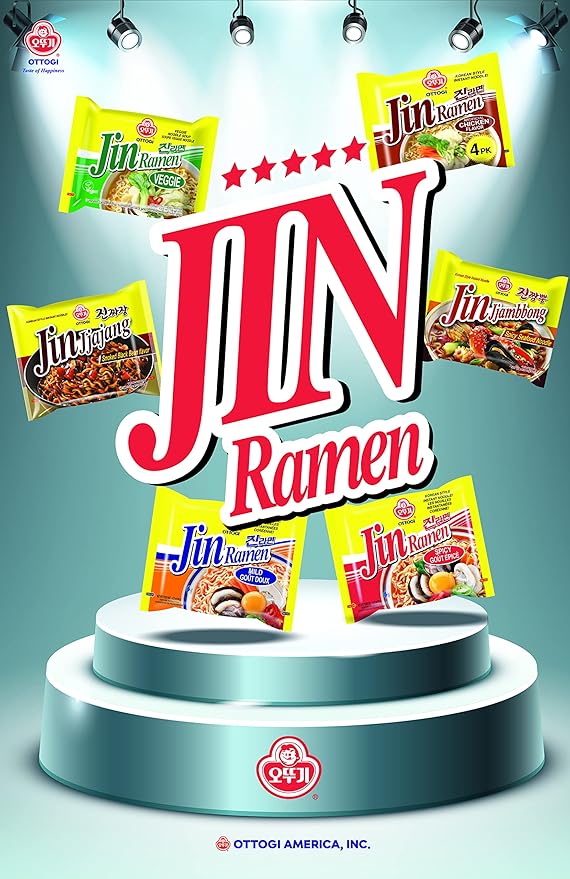 OTTOGI Jin Jjamppong, Korean Style Spicy Seafood Ramen Instant Noodle, 4.58oz x 8 Pack