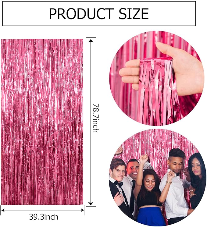 BOMSI 10 Pack Pink Backdrop Party Decorations Tinsel Curtain Party Backdrop Foil Fringe Birthday Decorations Photo Booth Streamer Backdrop Pink Theme Bachelorette Graduation Party Decorations