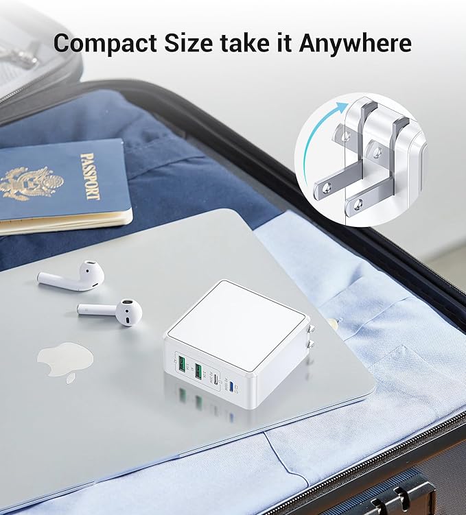 140W USB C Mac Book Pro Charger, 4-Port Type C 20W Fast Charger Block for USB C Port MacBook Pro & MacBook Air, ipad Pro,Wall Charging Block Cube for iPhone 17/16/15/14/13 Pro Max, iPad,Samsung Galaxy