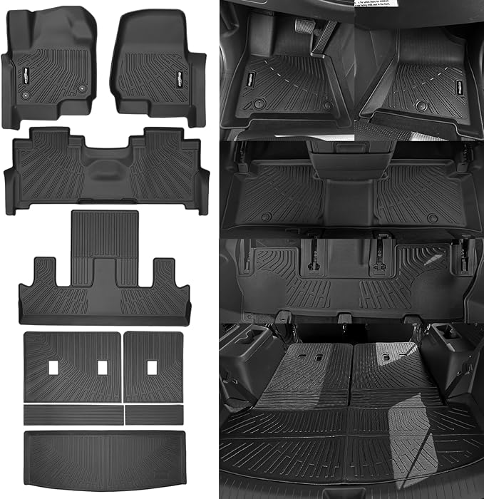 Floor Mats for 2018-2024 Ford Expedition 7 Seats(2 Row Bucket Seat), Trunk Mat and Backrest Mat All Weather TPE Protector for Ford Expedition Accessories