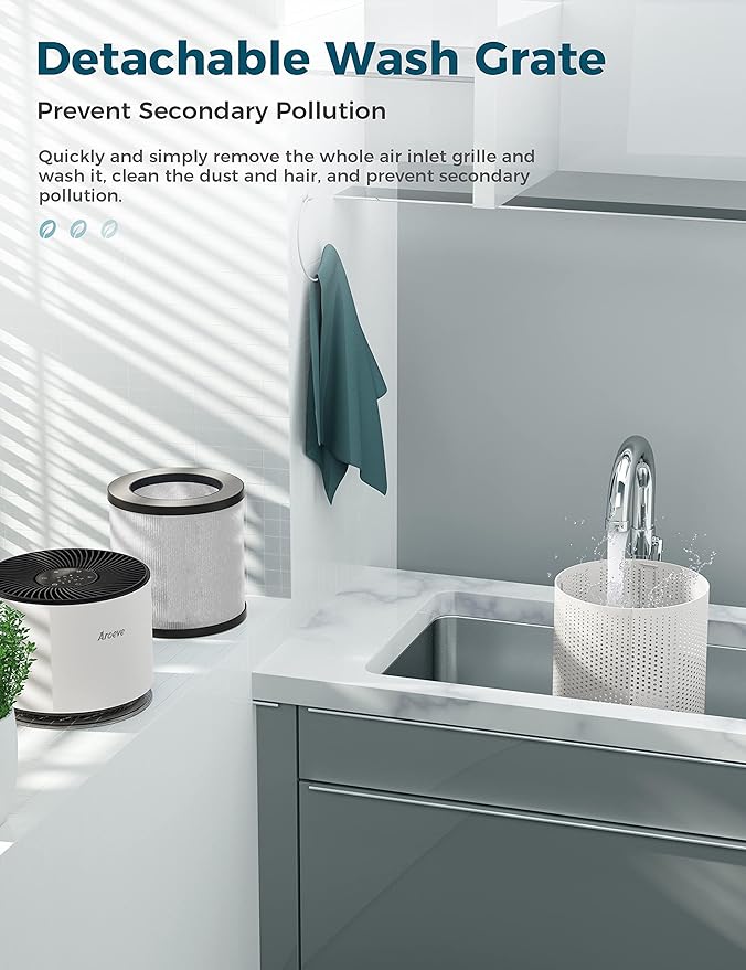AROEVE Air Purifiers for Home Large Room Coverage Up to 1095 Sq.Ft Air Cleaner Impressive Filtration Remove Dust, Pet Dander for Office, Bedroom, MK03- White