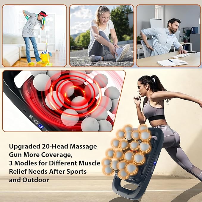 20 Head Massage Gun,More Powerful than 16 Head Massager,Deep Tissue Massager Gun with 3 Modes & 30 Levels, Muscle Massager for Pain Relief,Back Massager,Handheld Massager for Back,Neck,Shoulder