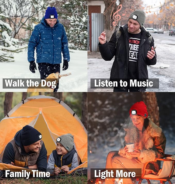 CENSGO Bluetooth Beanie with The Light, Unique Tech Gifts for Men Husband Him Teen, Wireless Headphones for Fishing Jogging Working, Christmas Stocking Slategrey
