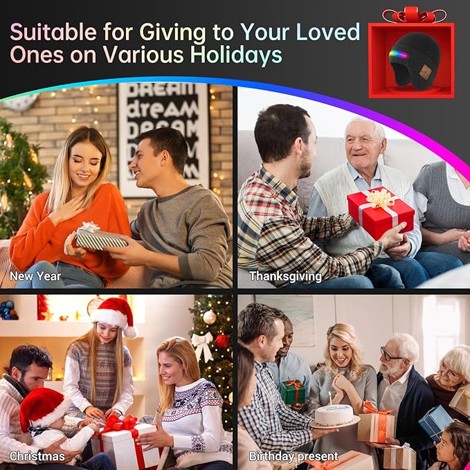 Bluetooth Beanie with Light, LED Beanie with Built-in Speaker and Microphone, Gifts for Men Women