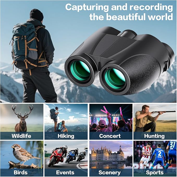Binoculars for Adults and Kids, 20x25 Compact High Power Binoculars with Low Light Vision for Bird Watching, Large Eyepiece Waterproof Outdoor Hunting, Travel, Sightseeing