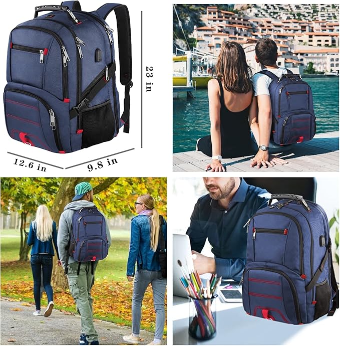 LTINVECK Extra Large 50L Travel Laptop Backpack, Computer bag Backbag with USB Charging Port, TSA Friendly Durable Big RFID Heavy Duty Business Tech Backpack Fits 17 Inch Laptops for Men Women, Blue