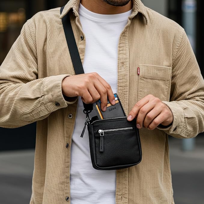 Buffway Slim Minimalist Front Pocket RFID Blocking Leather Wallets for Men and Women - Alaska Black